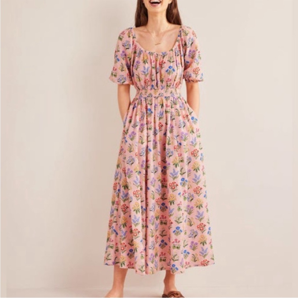 Boden Pink Floral Midi Dress
